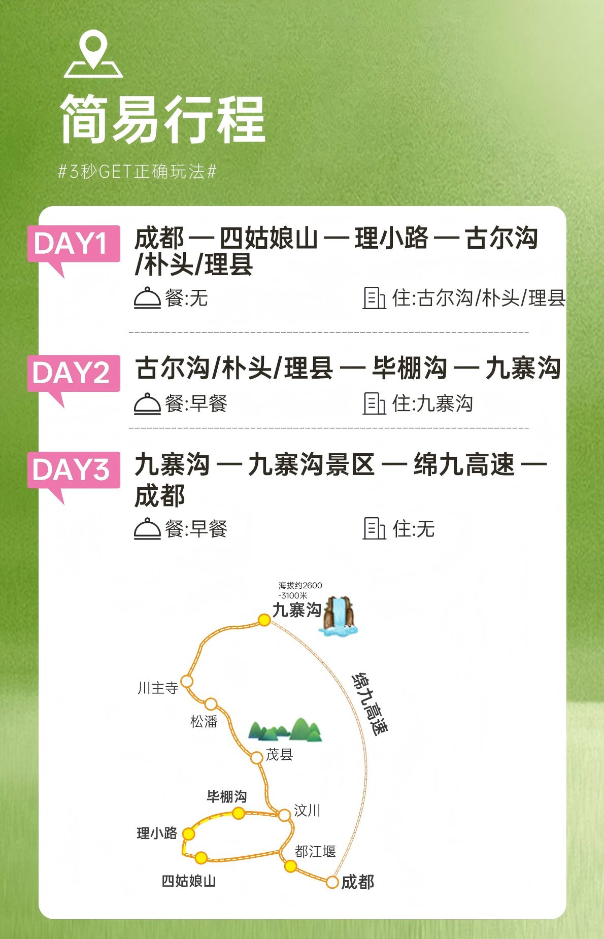 三日游，九寨沟+毕棚沟+四姑娘山8人纯玩小团西进东出，去耍撒，成都到九寨沟旅游团-第3张图片-四川省中国青年旅行社官网 四川中青旅